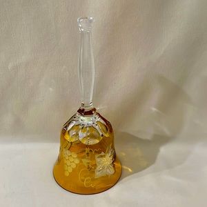 House Of Goebel Lead Crystal West Germany Yellow Etched Accents 8" BELL C1273